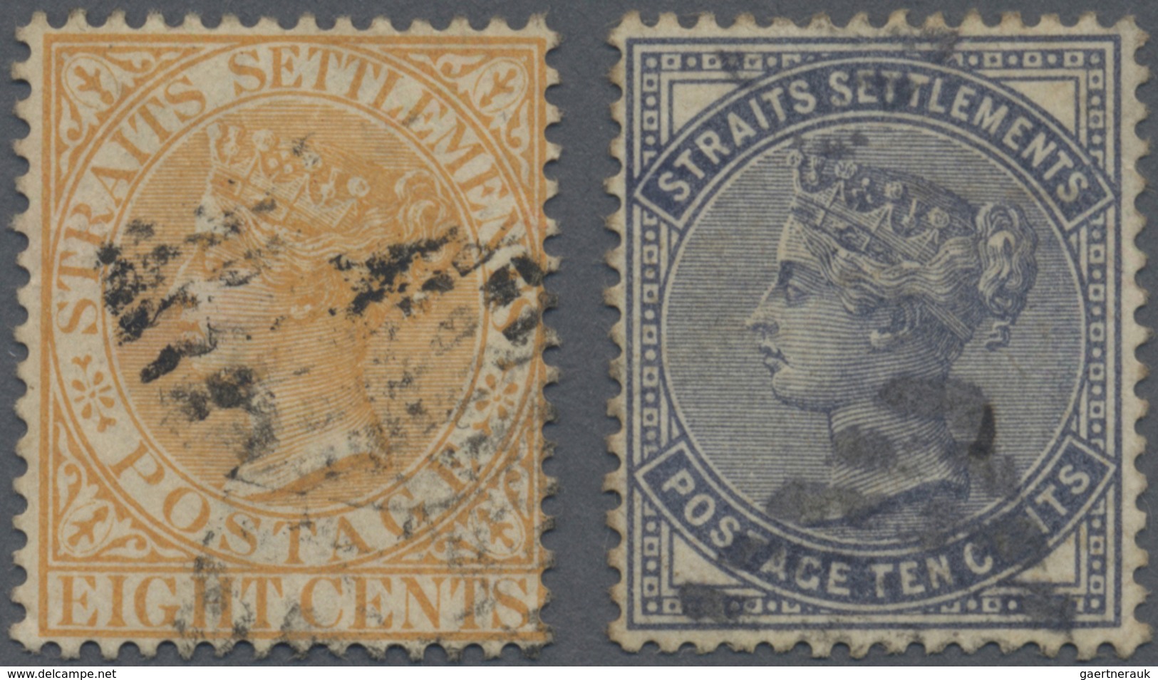 O Malaiische Staaten - Straits Settlements: 1882 QV 8c. Orange And 10c. Slate, Wmk Crown CA, Both With - Straits Settlements