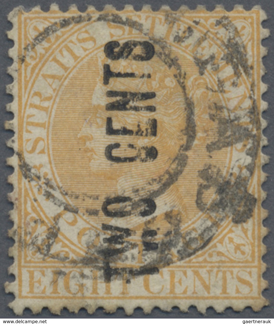 O Malaiische Staaten - Straits Settlements: 1883 2c. On 8c. Orange, Variety SURCHARGE Type 20d DOUBLE, - Straits Settlements