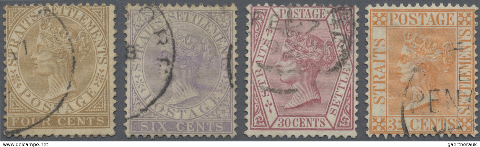 O Malaiische Staaten - Straits Settlements: 1883/1891, QV Definitives Four Different Stamps With INVER - Straits Settlements