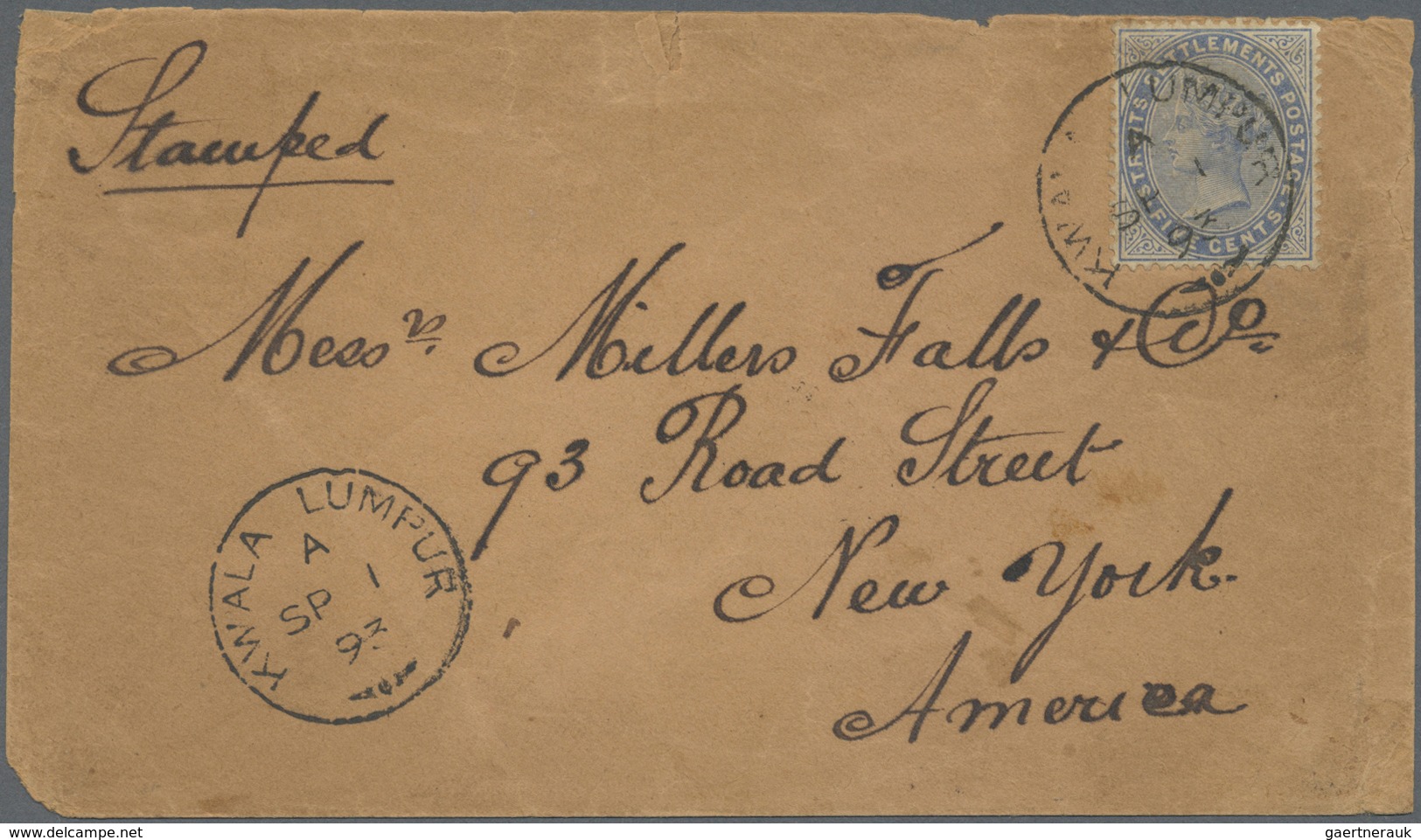 Br Malaiische Staaten - Straits Settlements: 1893, 5 C Blue QV, Single Franking On Selangor Pre-UPU Cov - Straits Settlements