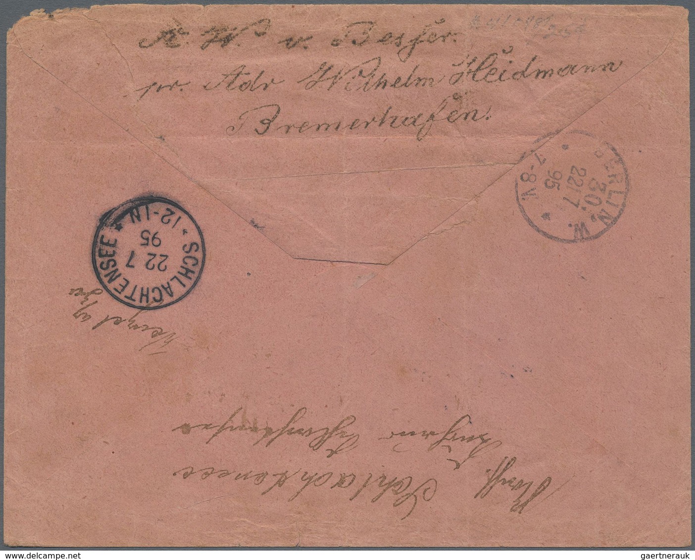 Br Malaiische Staaten - Straits Settlements: 1895 Cover From Singapore To Berlin, Redirected To Schlach - Straits Settlements