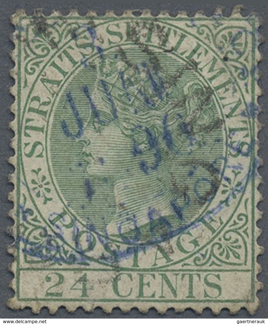 O Malaiische Staaten - Straits Settlements: 1883-91 24c. Green, Variety WATERMARK INVERTED, Used And C - Straits Settlements