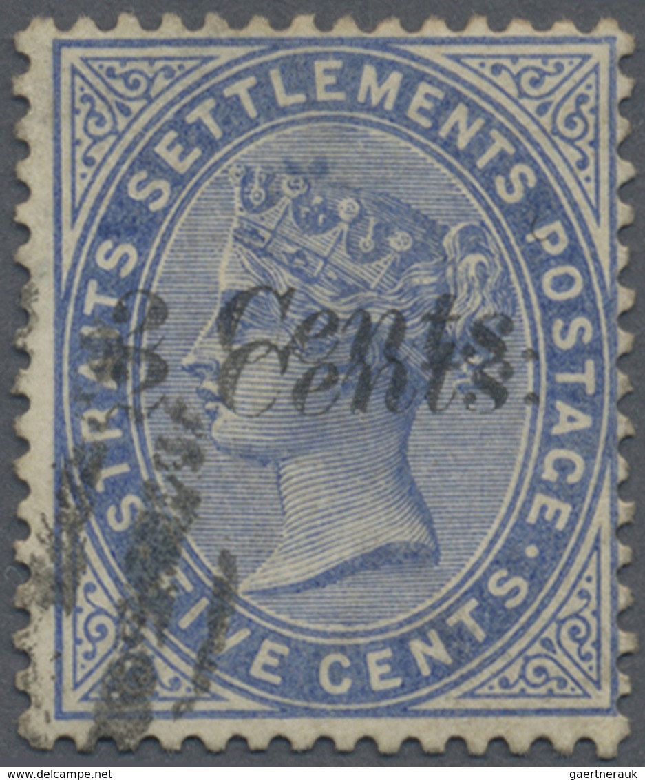 O Malaiische Staaten - Straits Settlements: 1887 "2 Cents" On 5c. Blue, Variety "Surcharge Double", Us - Straits Settlements