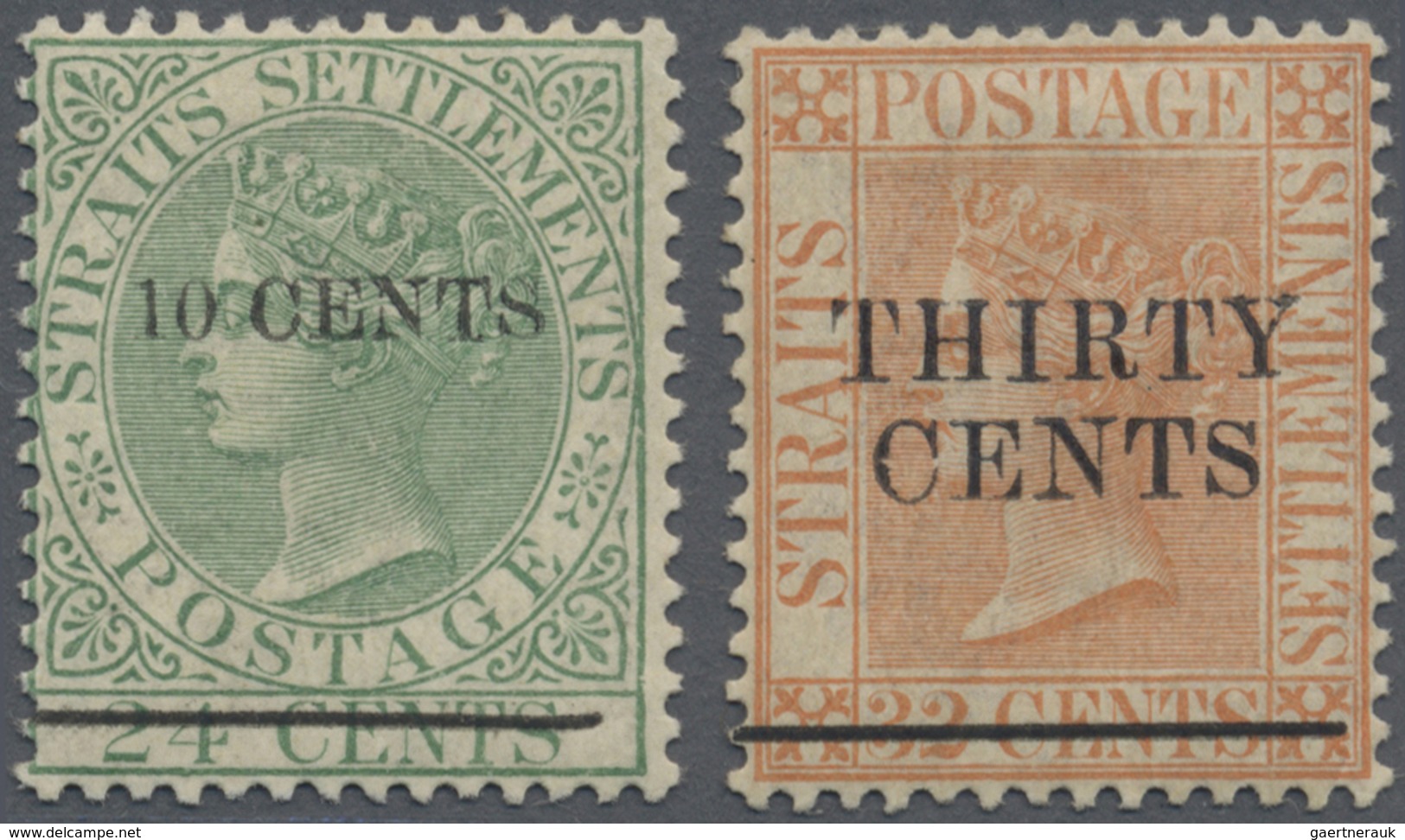 * Malaiische Staaten - Straits Settlements: 1891 10c. On 24c. Yellow-green And 30c On 32c. Orange-verm - Straits Settlements