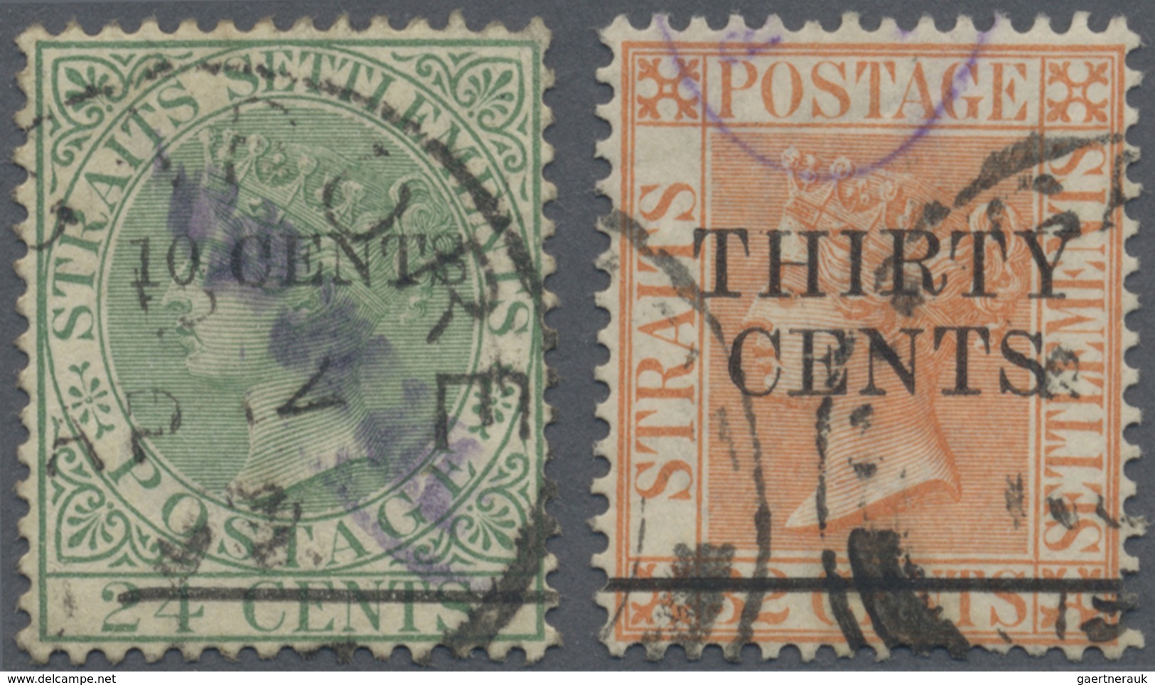 O Malaiische Staaten - Straits Settlements: 1891, QV Definitives 10c. On 24c. Yellow-green And 30c. On - Straits Settlements