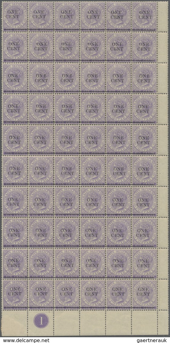 ** Malaiische Staaten - Straits Settlements: 1892 Six different bottom right corner part panes of 60 st