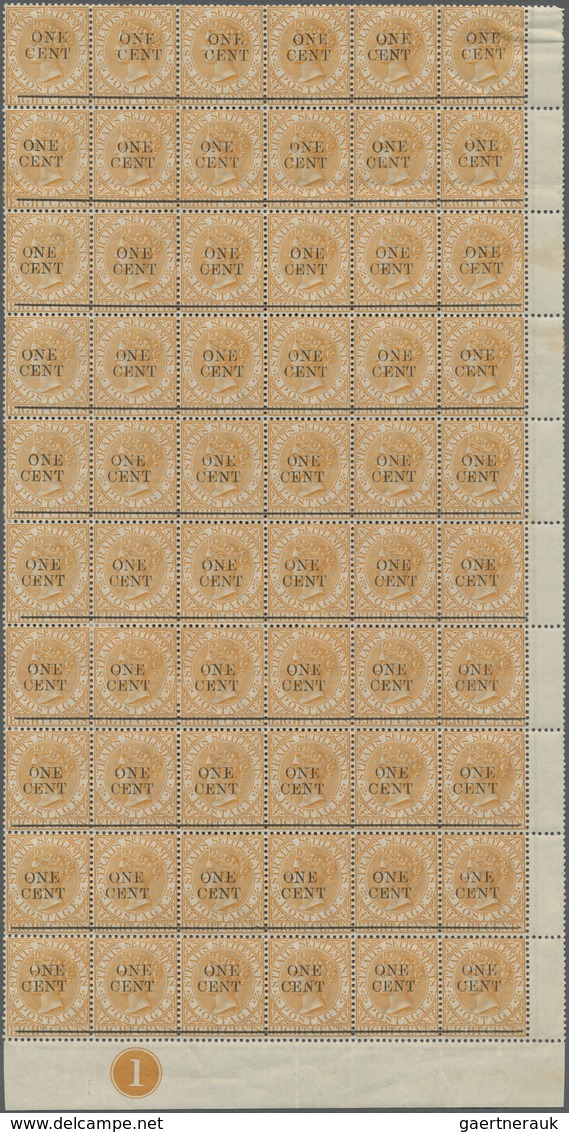 ** Malaiische Staaten - Straits Settlements: 1892 Six different bottom right corner part panes of 60 st