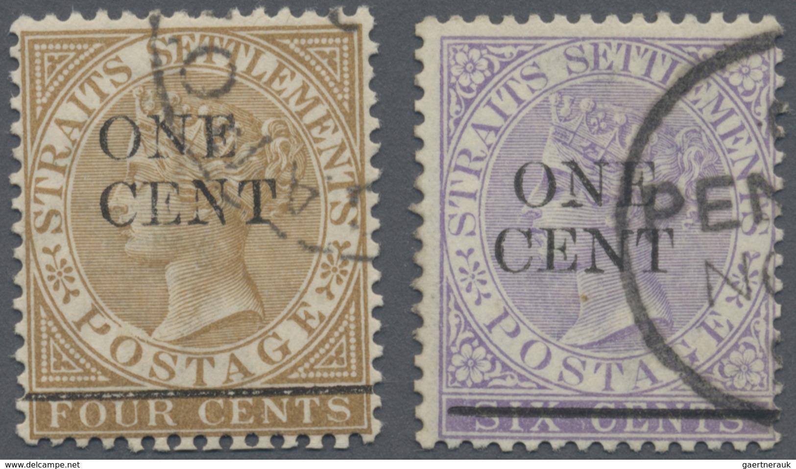 O Malaiische Staaten - Straits Settlements: 1892 1c. On 4c. Brown With "BROKEN OVAL", Used And Cancell - Straits Settlements