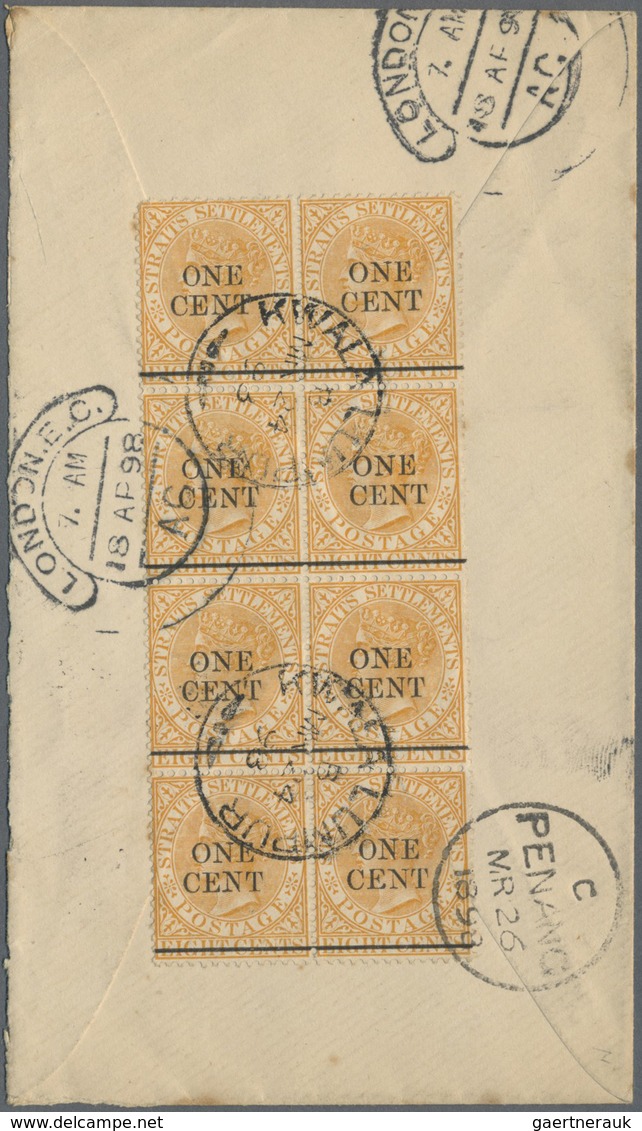 Br Malaiische Staaten - Straits Settlements: 1898, 1 C On 8 C Orange QV, Block Of Eight As Multiple Fra - Straits Settlements