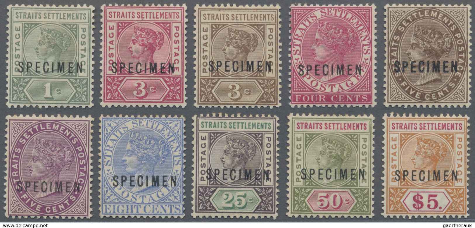 Malaiische Staaten - Straits Settlements: 1892-99 QV Complete Set Of Ten Stamps Optd. "SPECIMEN" In - Straits Settlements