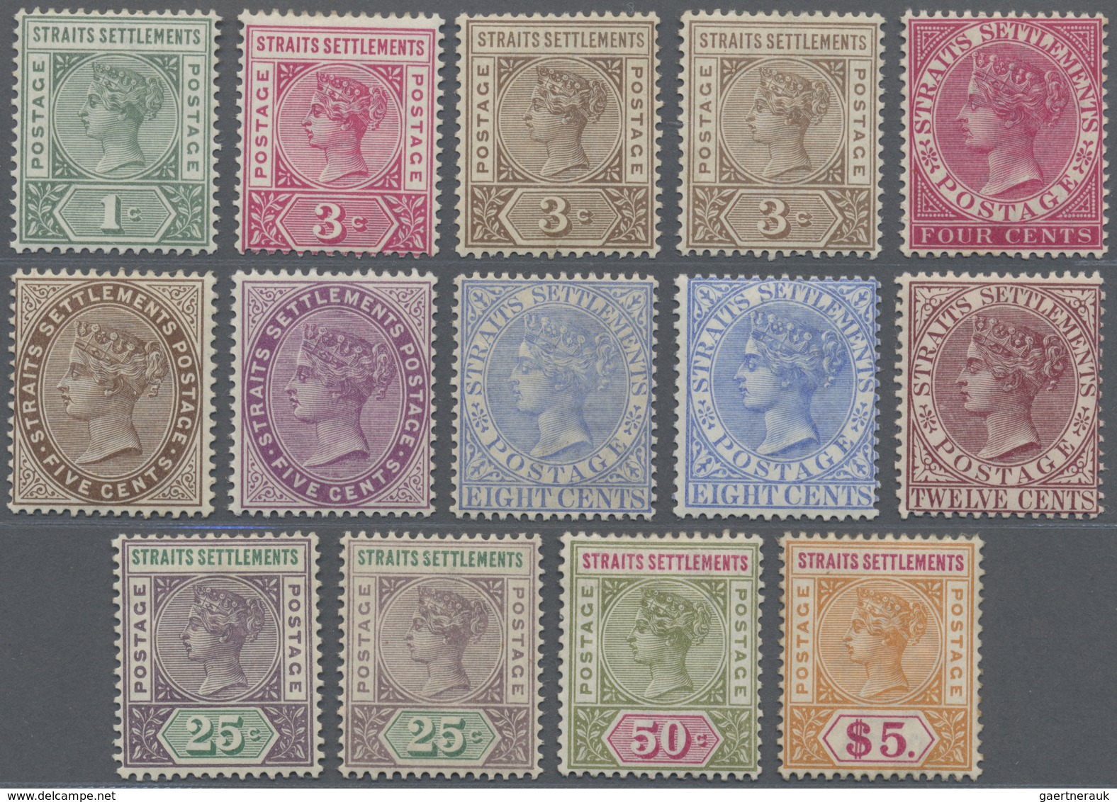 */** Malaiische Staaten - Straits Settlements: 1892-99 QV Complete Set Of 11 Plus Three Colour Shades, Mi - Straits Settlements
