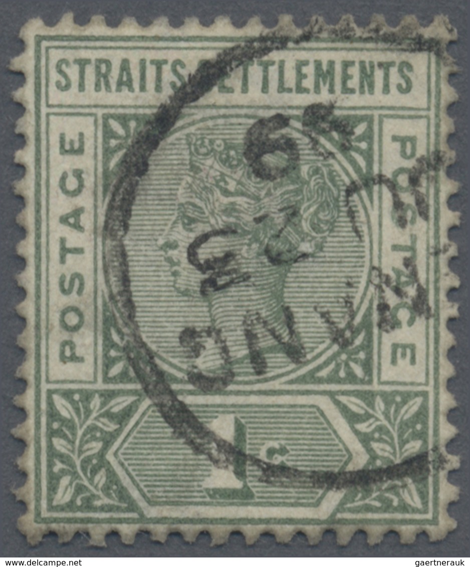 O Malaiische Staaten - Straits Settlements: 1892-99 QV 1c. Green With WATERMARK INVERTED, Used And Can - Straits Settlements