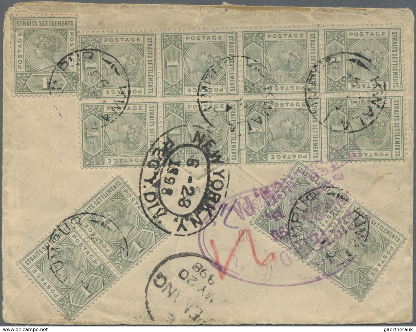 Br Malaiische Staaten - Straits Settlements: 1898, 13 X 1 C Green QV, Exact Rate Multiple Mass Franking - Straits Settlements