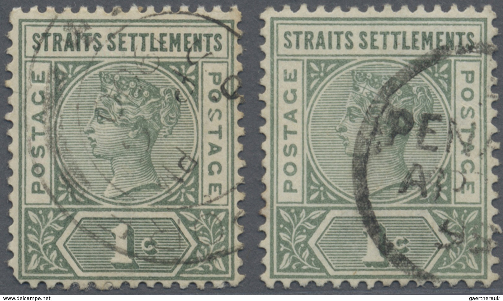 O Malaiische Staaten - Straits Settlements: 1892-99 QV 1c. Green Two Used Singles, One With "Malformed - Straits Settlements