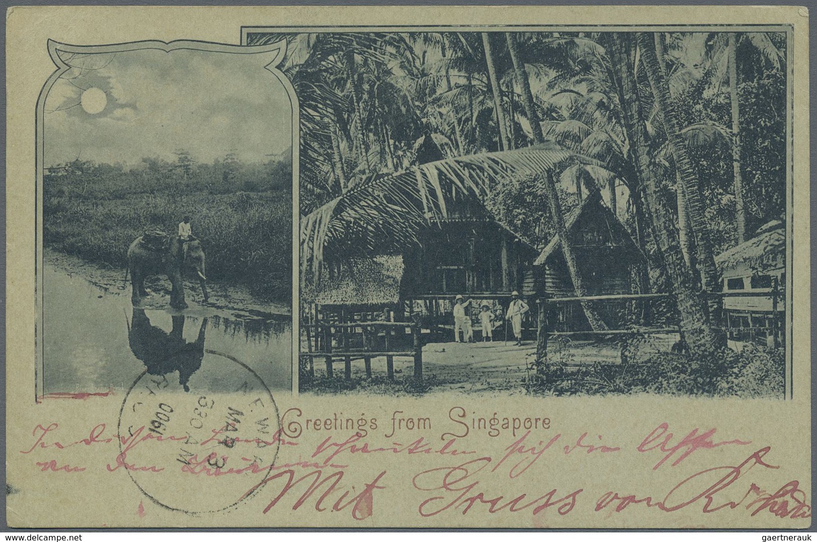 Br Malaiische Staaten - Straits Settlements: 1900, 3 C Carmine-rose QV, Single Franking On Realphoto Pp - Straits Settlements