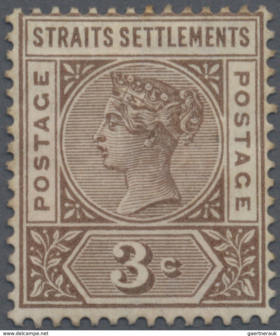 (*) Malaiische Staaten - Straits Settlements: 1892-99 QV 3c. Brown, WATERMARK INVERTED, Unused Without G - Straits Settlements