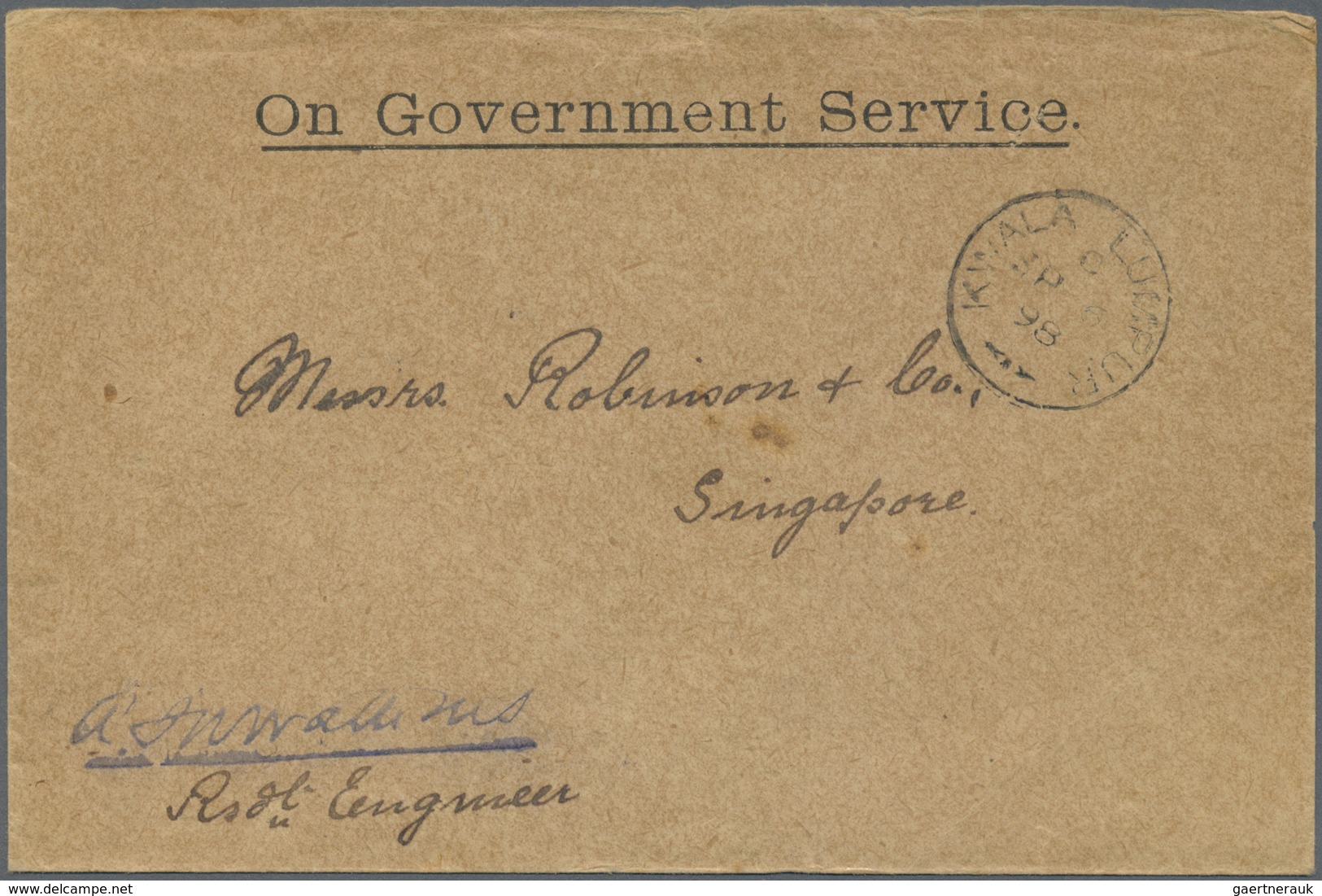 Br Malaiische Staaten - Straits Settlements: 1898, On Government Service, Pre-UPU Cover From The Reside - Straits Settlements