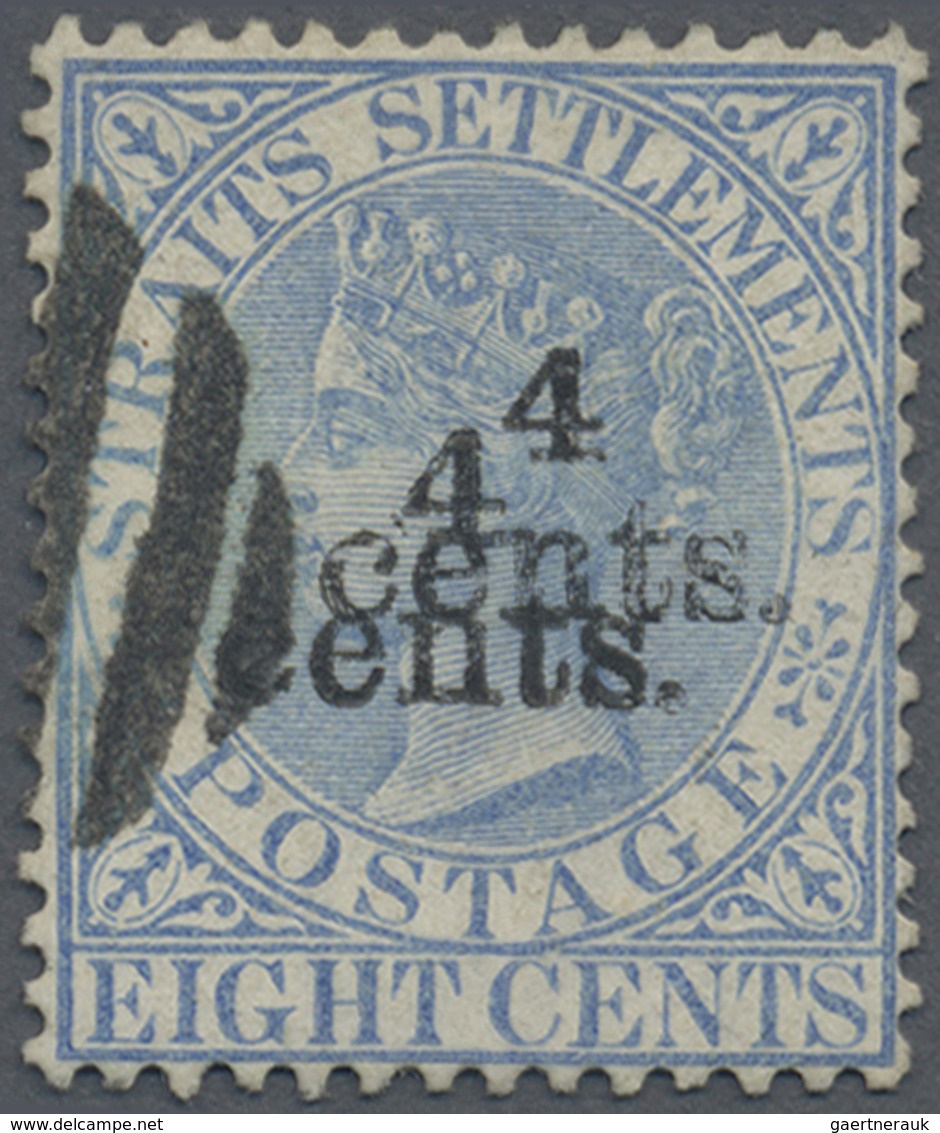 O Malaiische Staaten - Straits Settlements: 1898 "4 Cents." On 8c. Blue, Variety "SURCHARGE DOUBLE", U - Straits Settlements