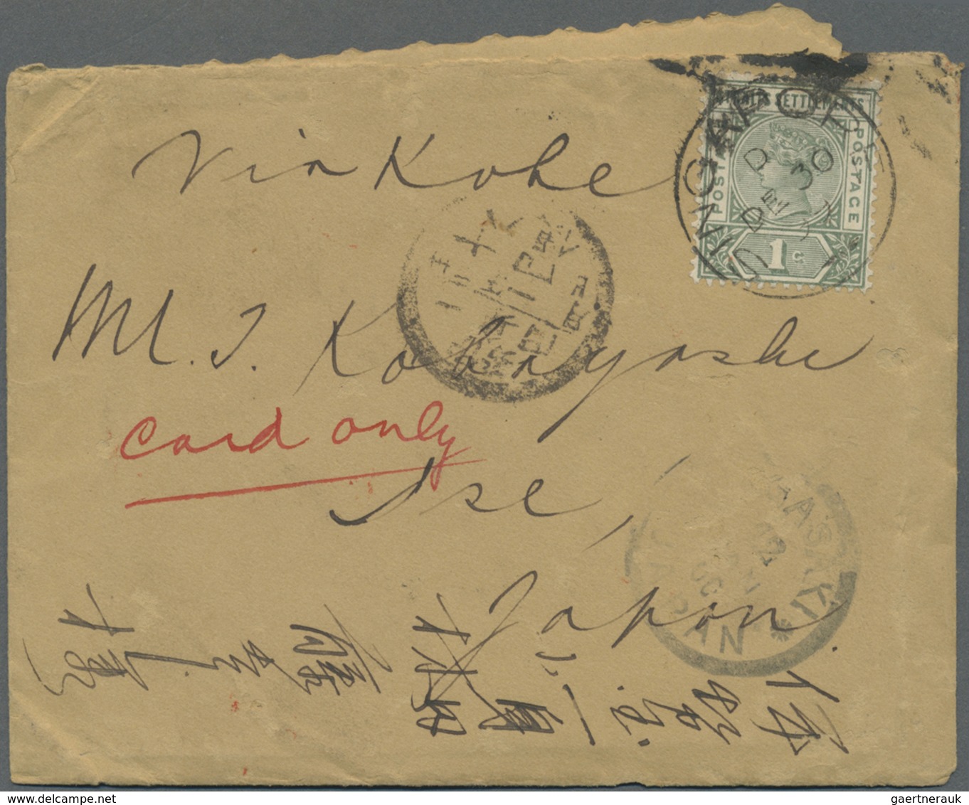 Br Malaiische Staaten - Straits Settlements: 1900, QV 1 C. Green Tied Central "SINGAPORE D DE 30 00" To - Straits Settlements