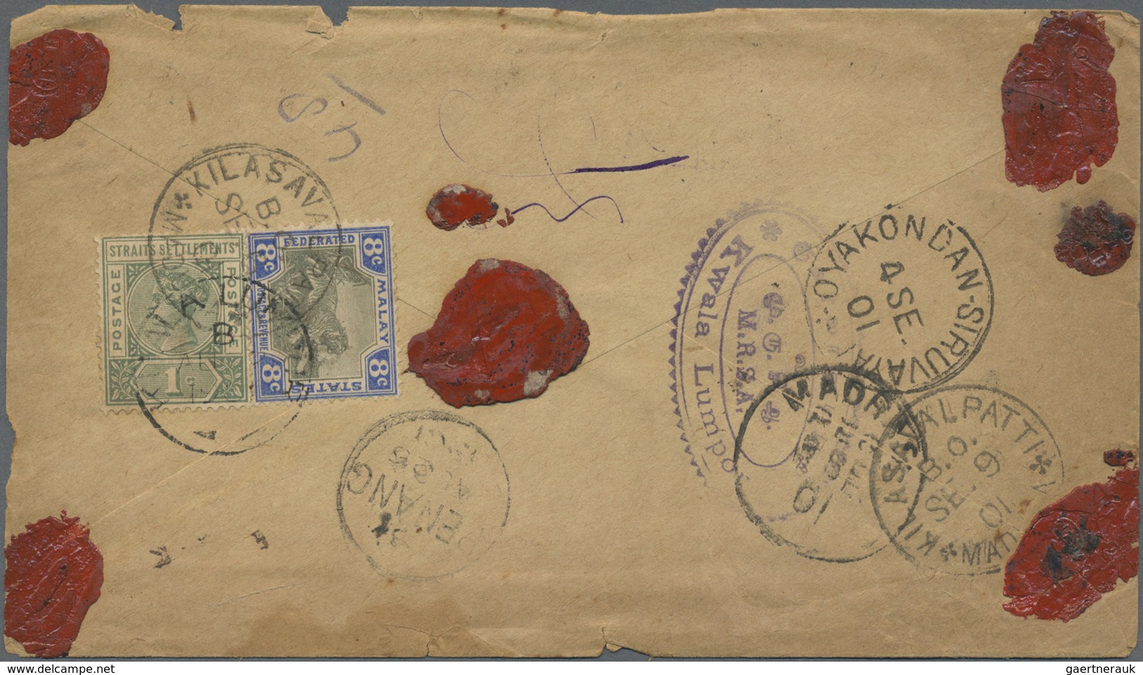 Br Malaiische Staaten - Straits Settlements: 1901, SELANGOR STAMP SHORTAGE, Straits Settlements 1 C Gre - Straits Settlements