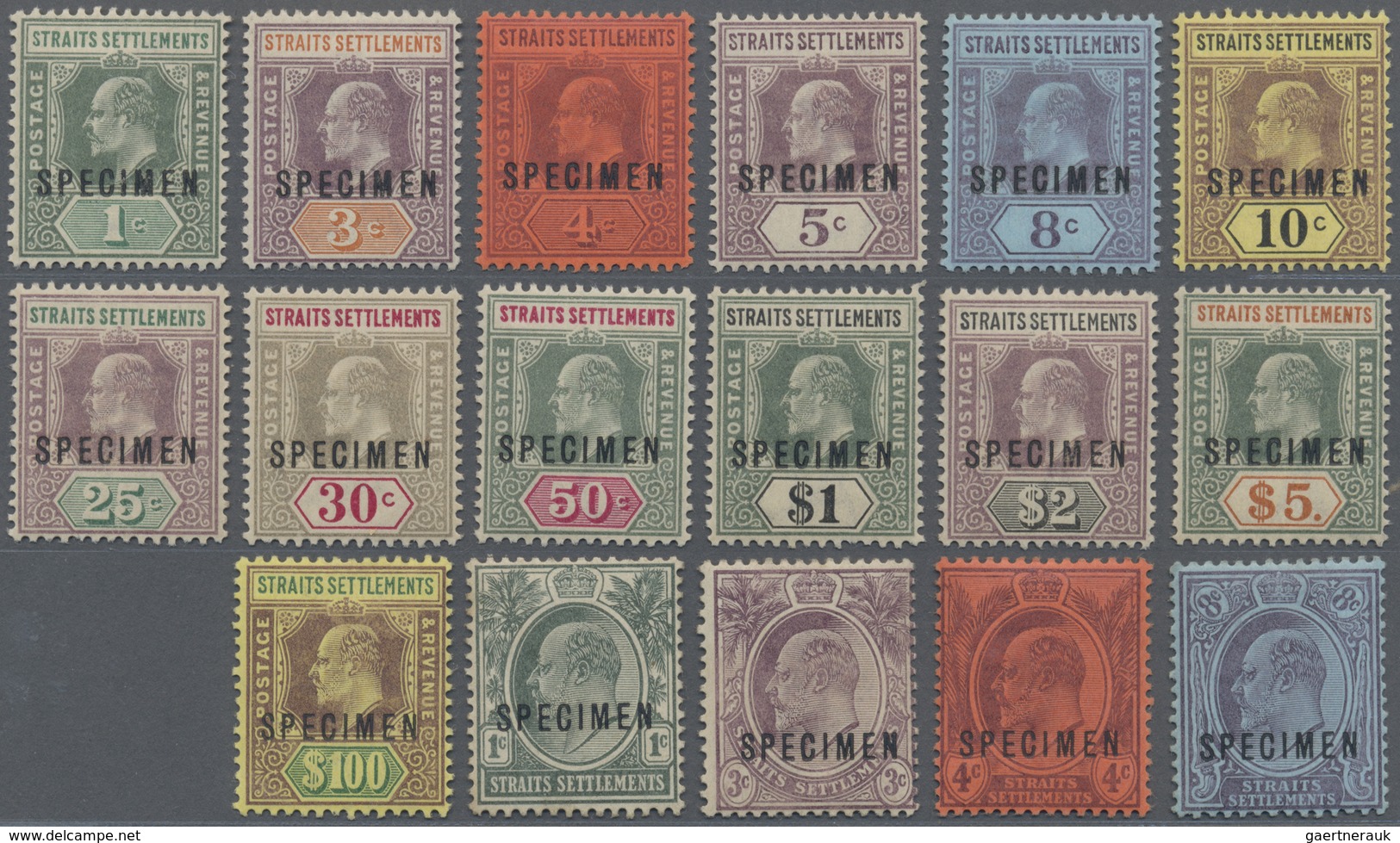 Malaiische Staaten - Straits Settlements: 1902-03 KEVII. Ovpt. "SPECIMEN" Complete Set Of 13 Up To $ - Straits Settlements