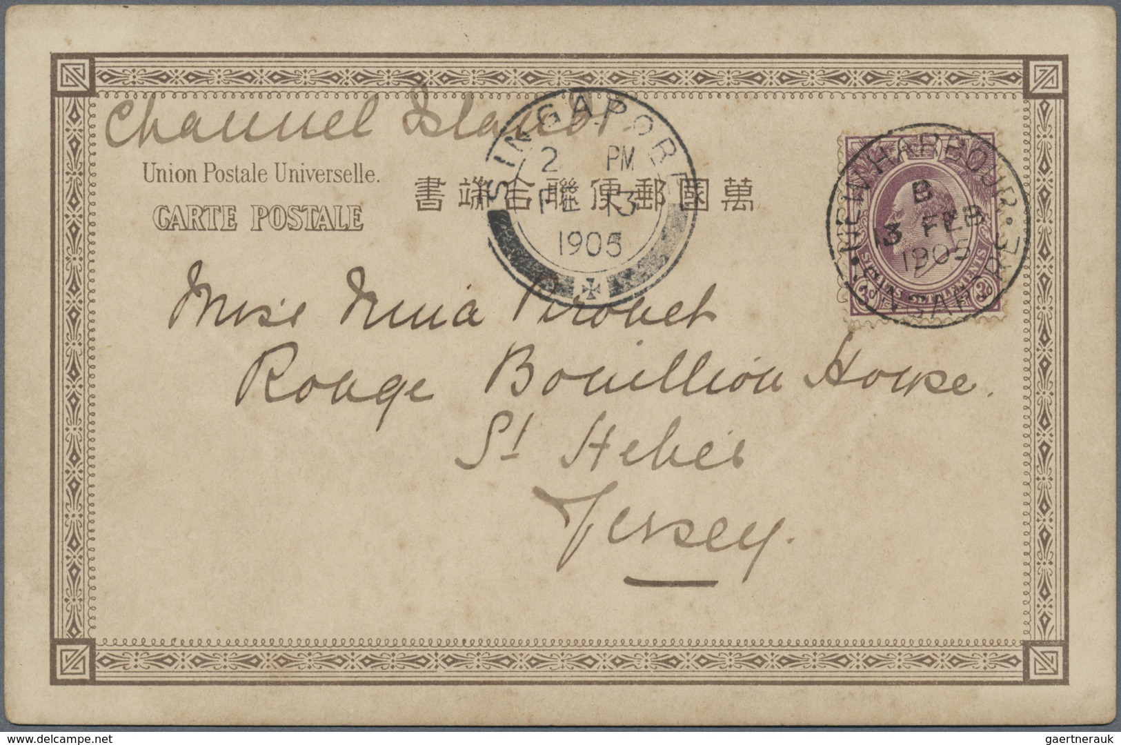 Br Malaiische Staaten - Straits Settlements: 1905, 3 C Dull Purple KEVII, Single Franking On Picture Po - Straits Settlements