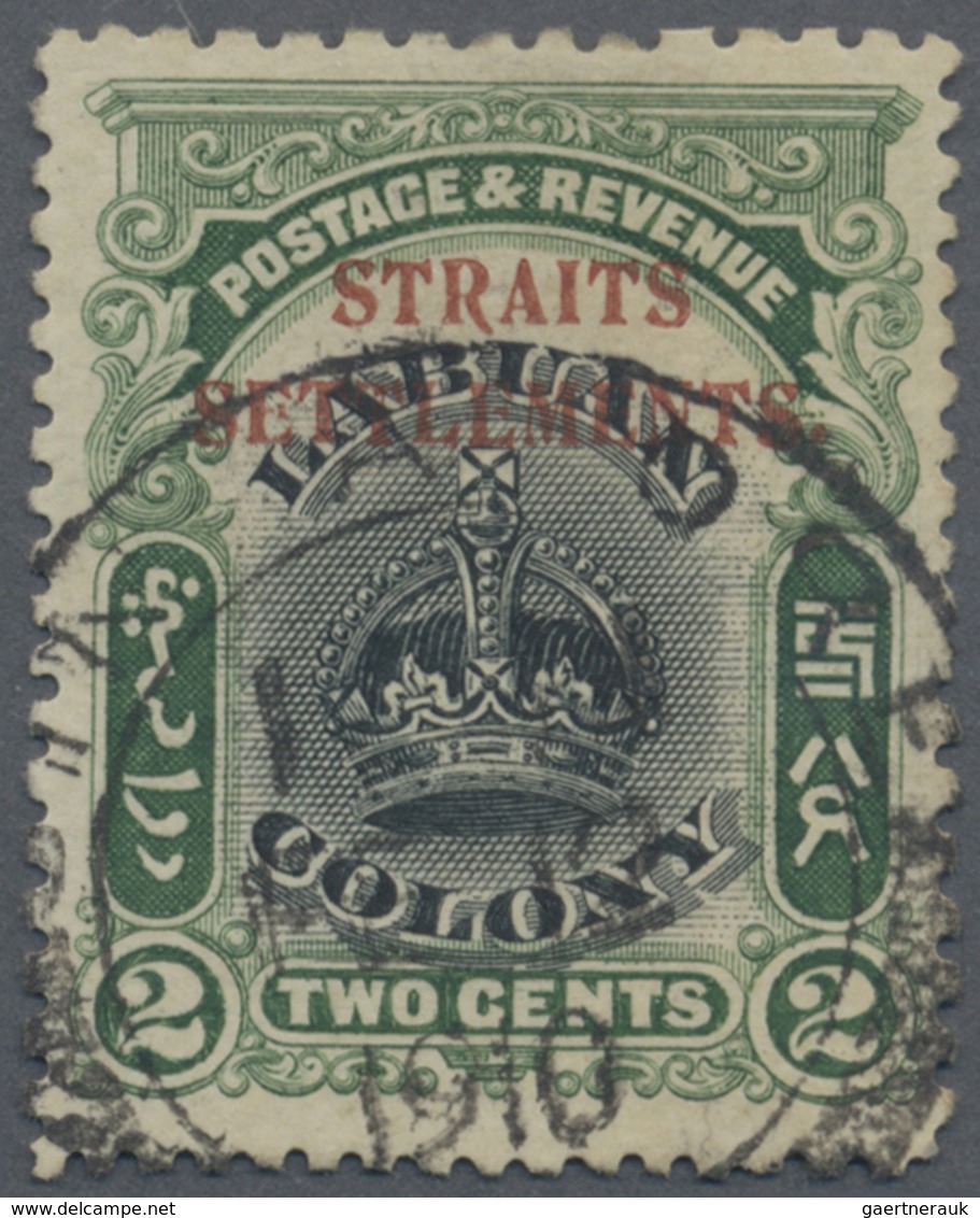 O Malaiische Staaten - Straits Settlements: 1906-07 2c. Black & Green, PERFORATED 14 Comp 12 (at Top), - Straits Settlements