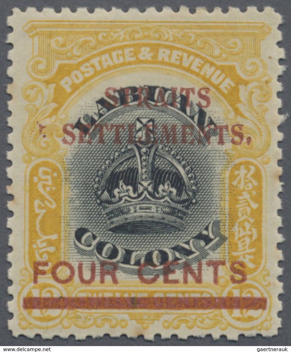 * Malaiische Staaten - Straits Settlements: 1906-07 4c. On 12c. Black & Yellow, Variety "No Stop After - Straits Settlements