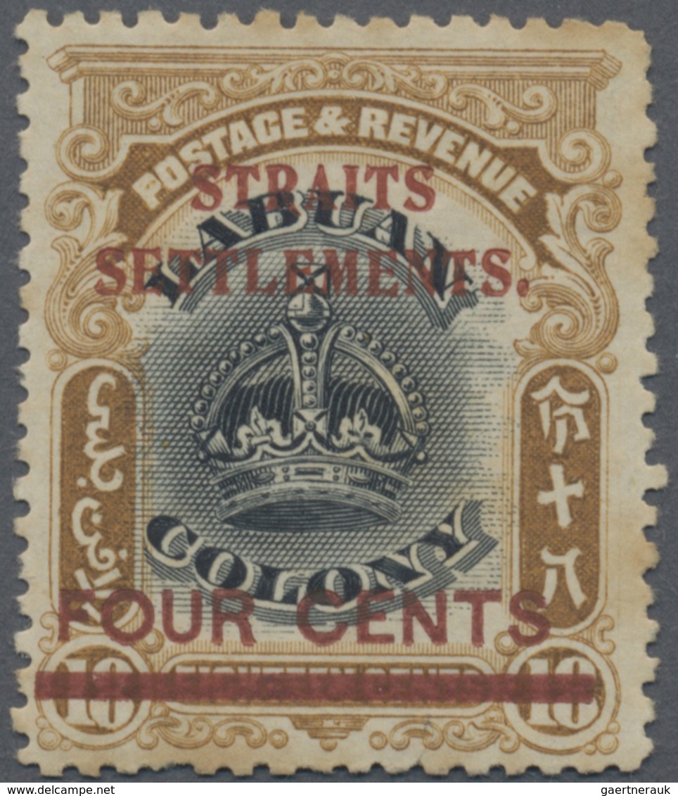 * Malaiische Staaten - Straits Settlements: 1906-07 4c. On 18c. Black & Pale Brown, Variety "No Stop A - Straits Settlements