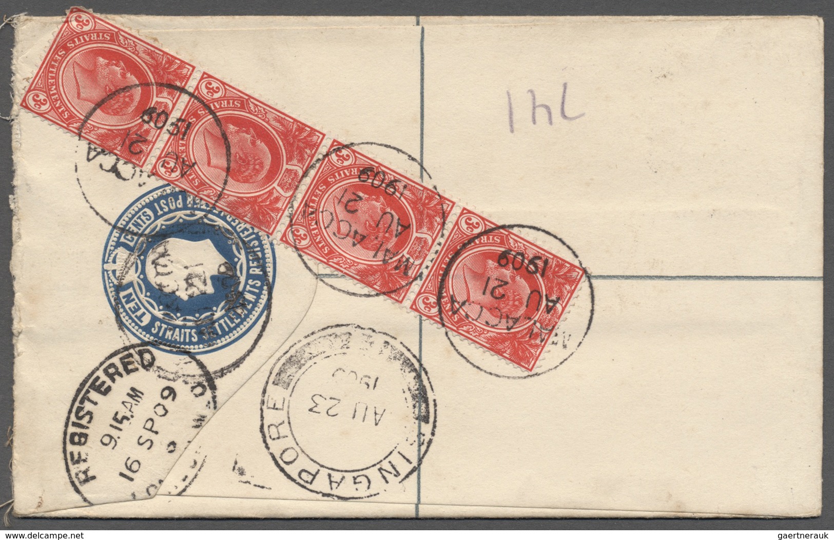 GA Malaiische Staaten - Straits Settlements: 1909 (21 Aug.), Malacca: 10c. Registered Envelope To Londo - Straits Settlements