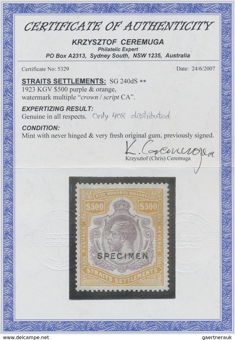 Malaiische Staaten - Straits Settlements: 1921-33 KGV., Watermark Mult Script CA, Complete Set Up To - Straits Settlements