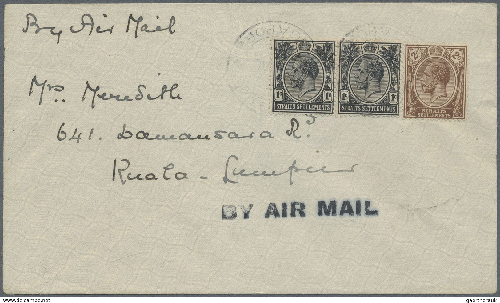 Br Malaiische Staaten - Straits Settlements: 1926 Early Singapore-Kuala Lumpur Airmail Cover Franked KG - Straits Settlements