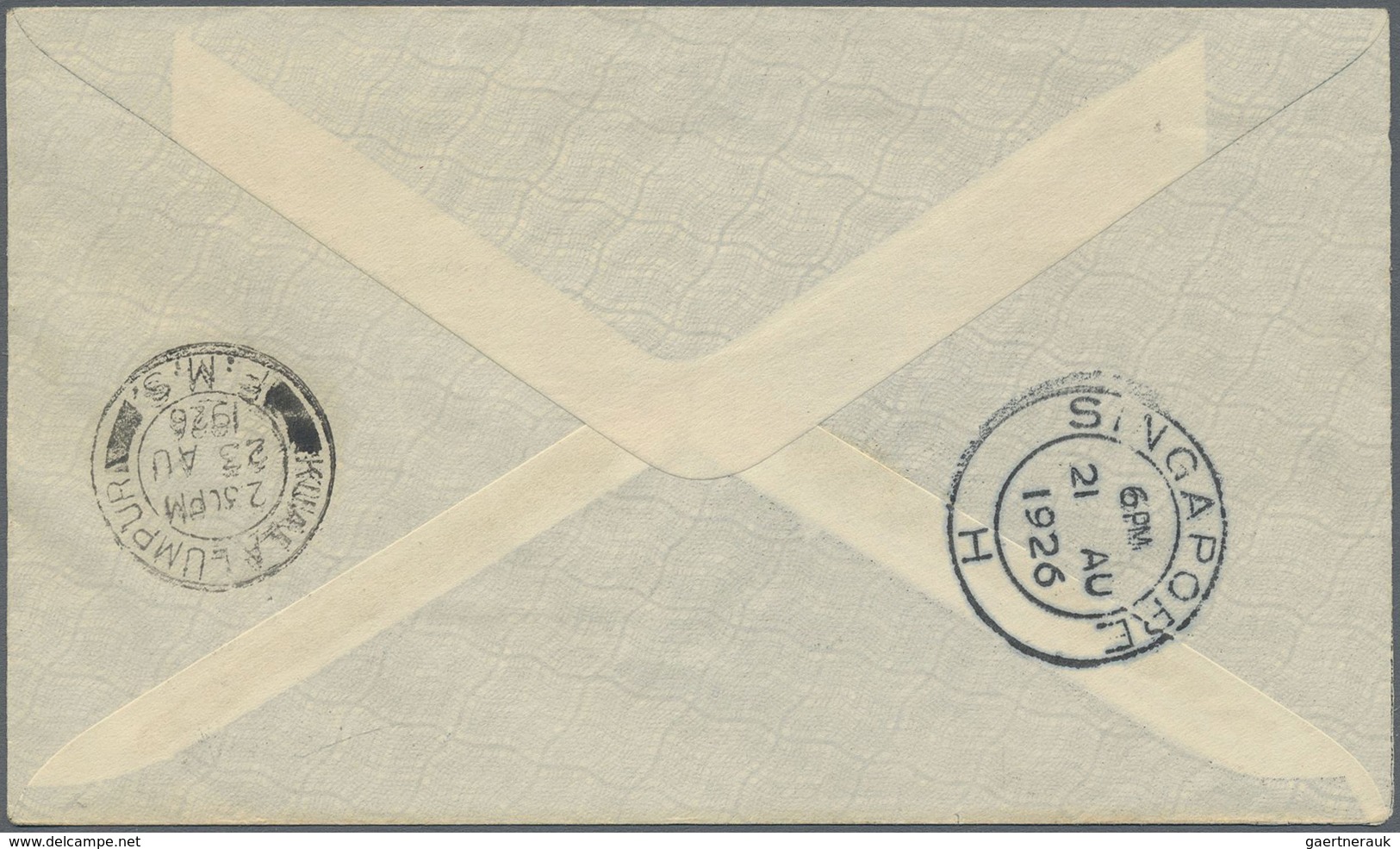 Br Malaiische Staaten - Straits Settlements: 1926 Early Singapore-Kuala Lumpur Airmail Cover Franked KG - Straits Settlements
