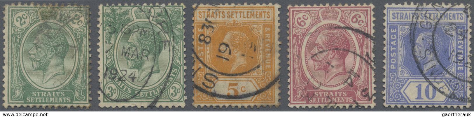 O Malaiische Staaten - Straits Settlements: 1921/1923, KGV Definitives Five Different Stamps With INVE - Straits Settlements