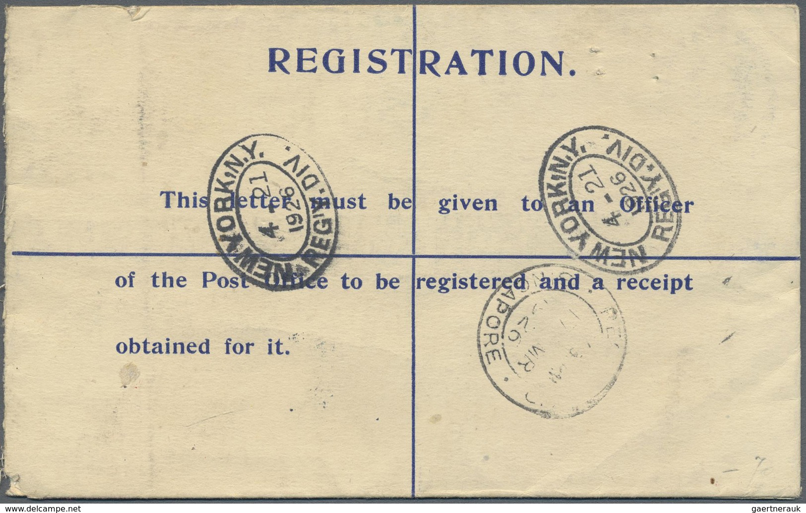 GA Malaiische Staaten - Straits Settlements: 1926, 10 C Blue KGV Registered Postal Stationery Envelope, - Straits Settlements