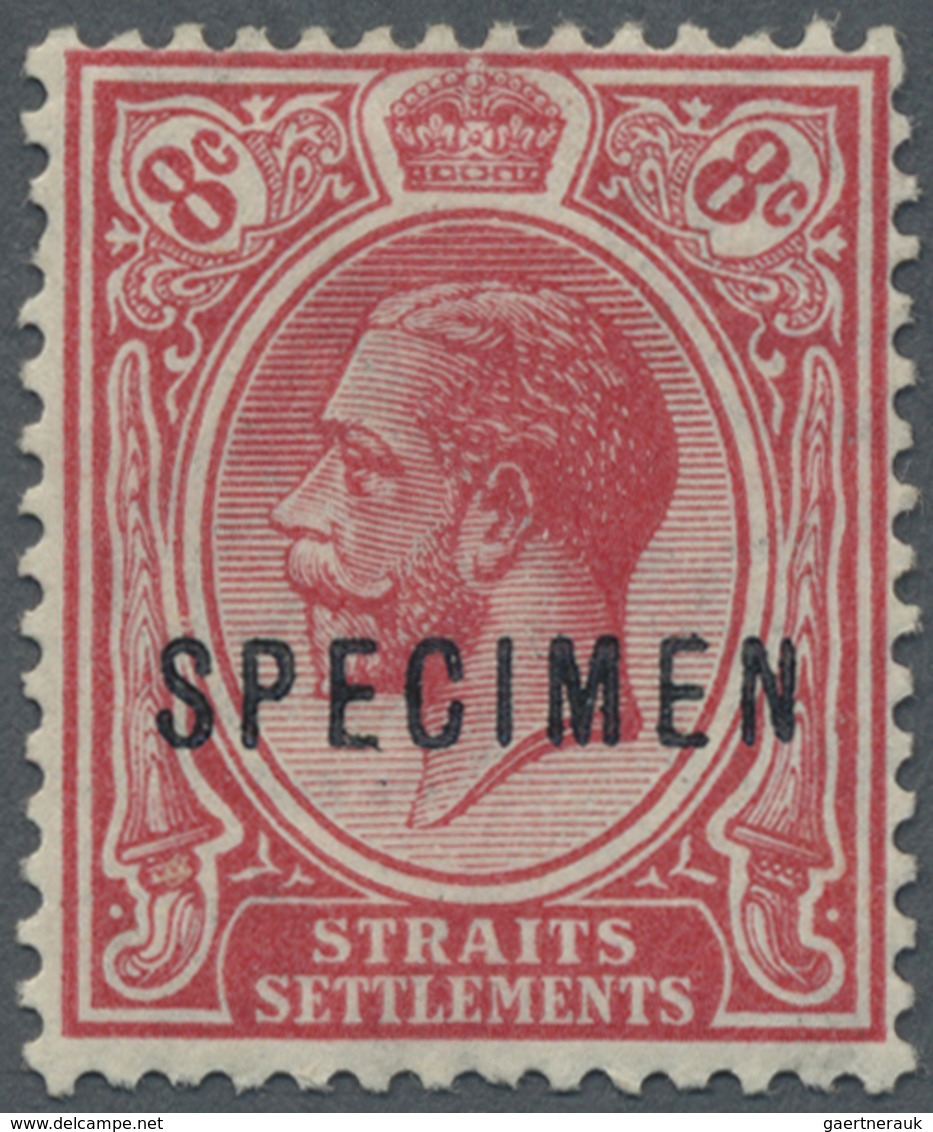 * Malaiische Staaten - Straits Settlements: 1922, KGV Mult.Script CA, 8c. Carmine With Specimen Overpr - Straits Settlements