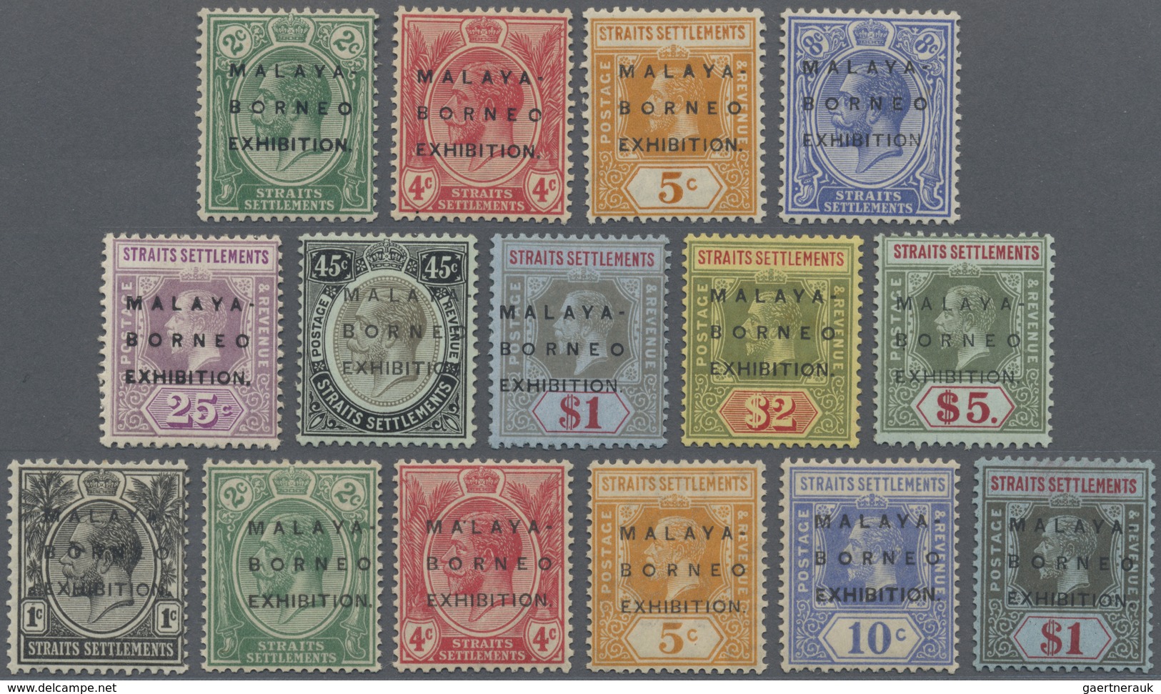 */** Malaiische Staaten - Straits Settlements: 1922, Malaya-Borneo Exhibition Set Of 15 With Wmks. Mult. - Straits Settlements