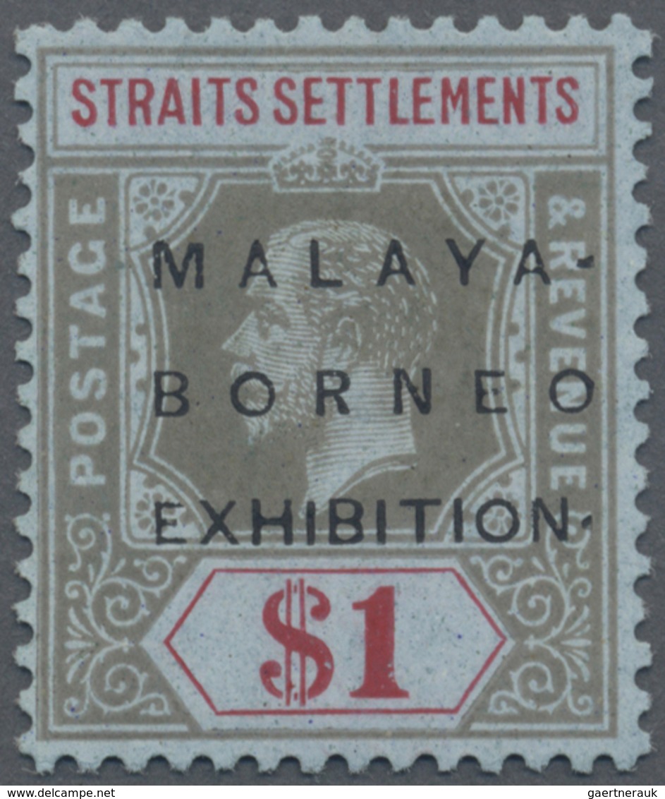 * Malaiische Staaten - Straits Settlements: 1922 Malaya-Borneo Exhibition $1 Black & Red/blue, Wmk Mul - Straits Settlements