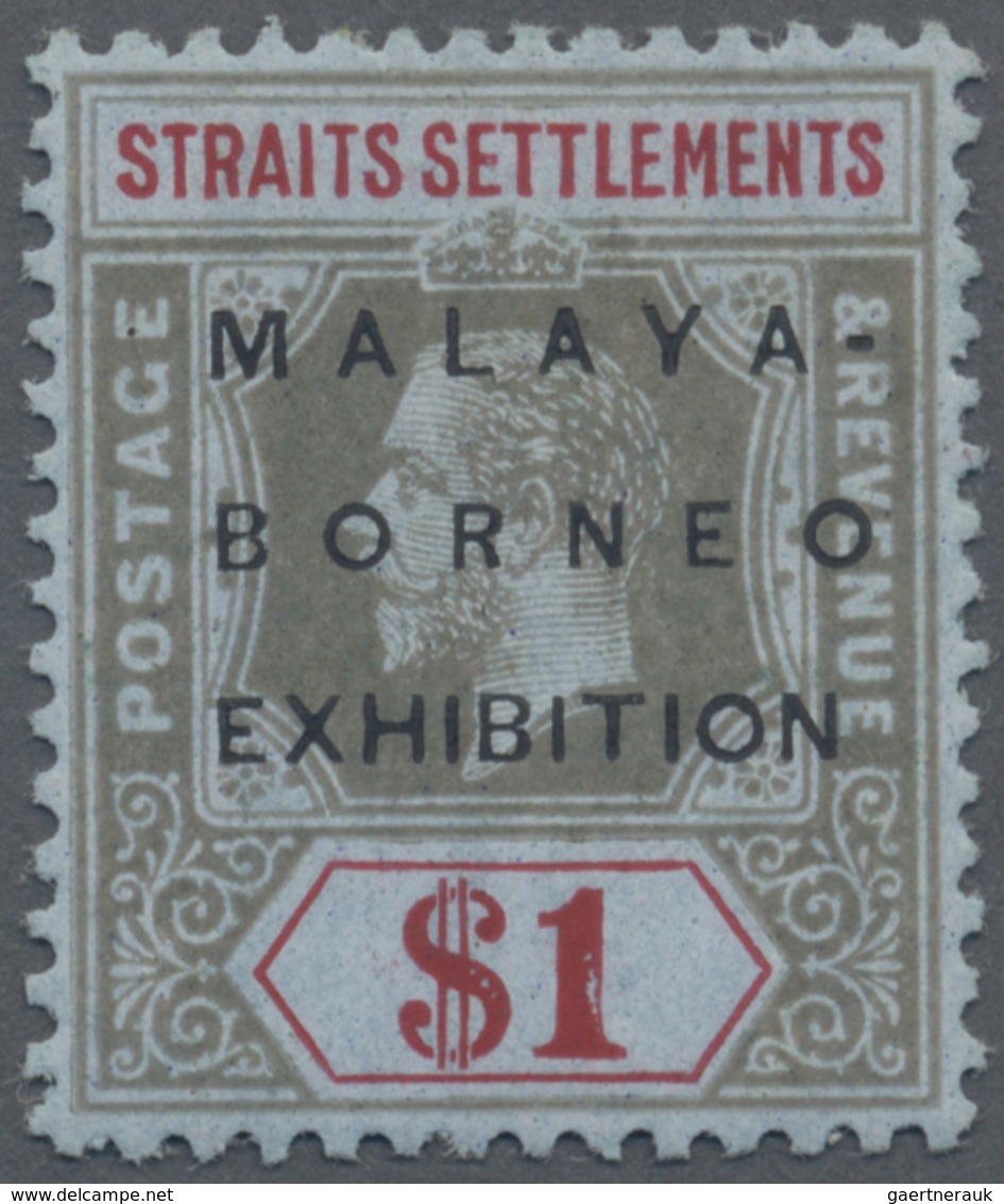 * Malaiische Staaten - Straits Settlements: 1922 Malaya-Borneo Exhibition $1 Black & Red/blue, Wmk Mul - Straits Settlements