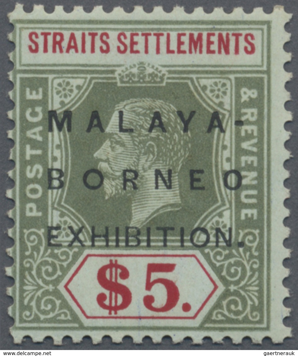 * Malaiische Staaten - Straits Settlements: 1922 Malaya-Borneo Exhibition $5 Green & Red/blue-green, W - Straits Settlements