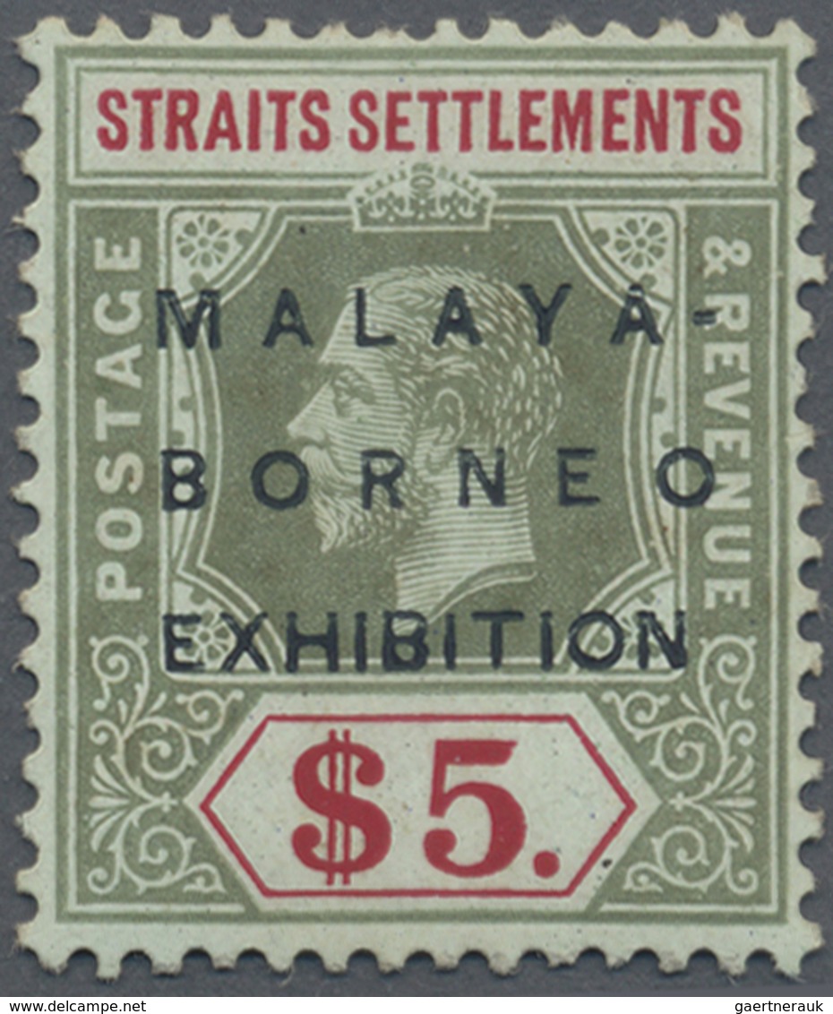 * Malaiische Staaten - Straits Settlements: 1922 Malaya-Borneo Exhibition $5 Green & Red/blue-green, W - Straits Settlements