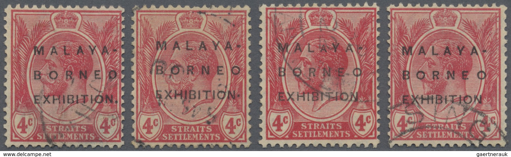 O Malaiische Staaten - Straits Settlements: 1922, Malaya-Borneo Exhibition 4c. Red Wmk. Mult. Script C - Straits Settlements