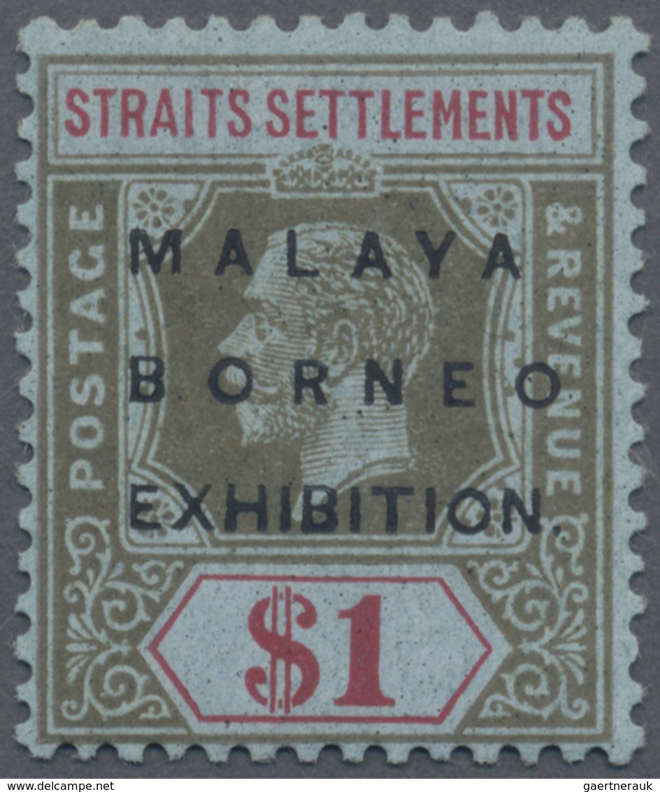 * Malaiische Staaten - Straits Settlements: 1922 Malaya-Borneo Exhibition $1 Black & Red/blue, Wmk Mul - Straits Settlements