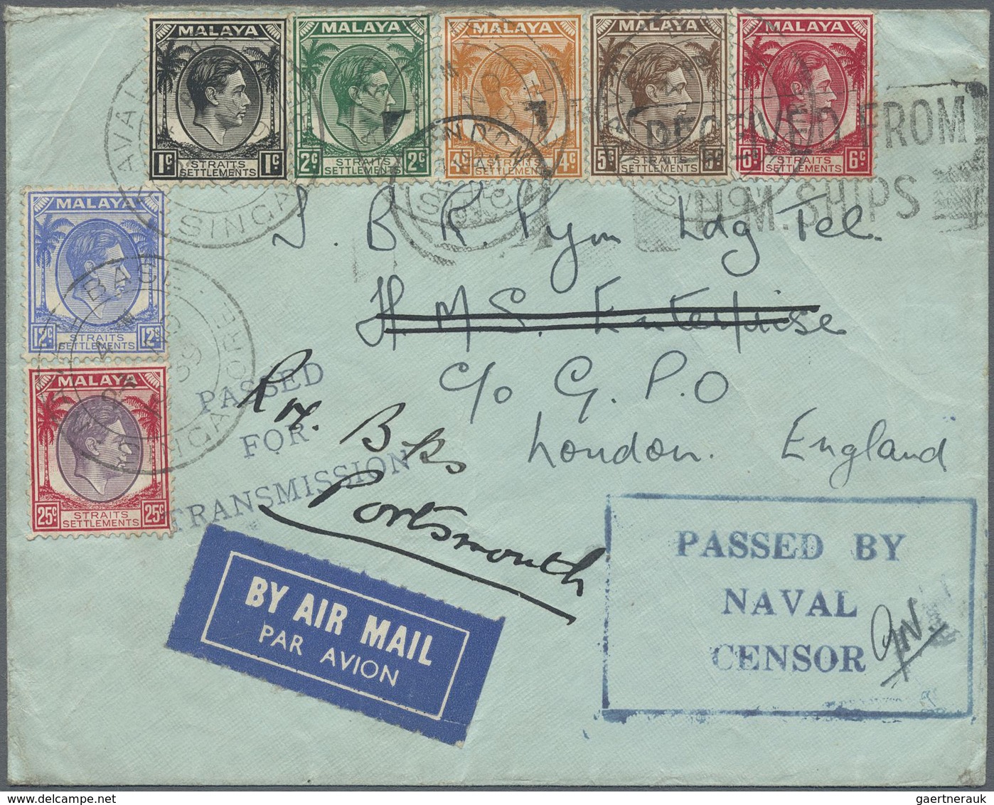 Br Malaiische Staaten - Straits Settlements: 1939, 7-color Exact Rate Franking KGV (1C To 25C) On Airma - Straits Settlements