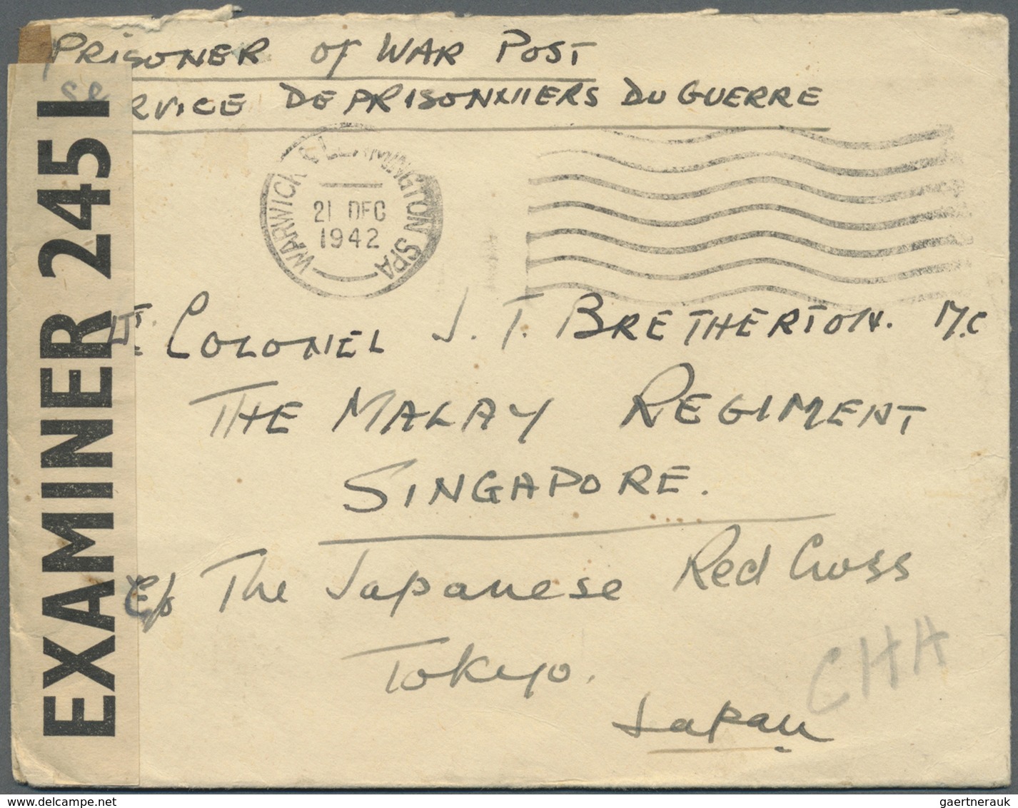 Br Malaiische Staaten - Straits Settlements: 1942. Censored Envelope Headed 'Prisoner Of War Post/Servi - Straits Settlements