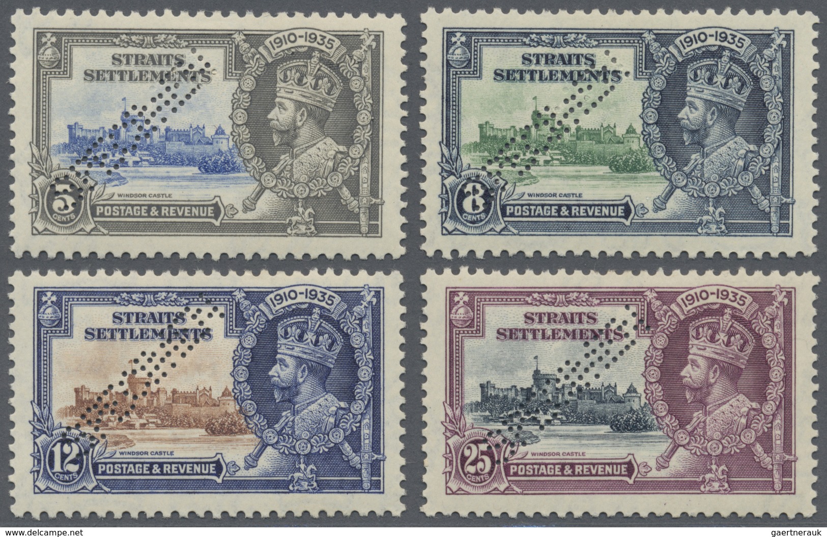 * Malaiische Staaten - Straits Settlements: 1935, Silver Jubilee Set Of Four Perf. SPECIMEN, Mint Ligh - Straits Settlements