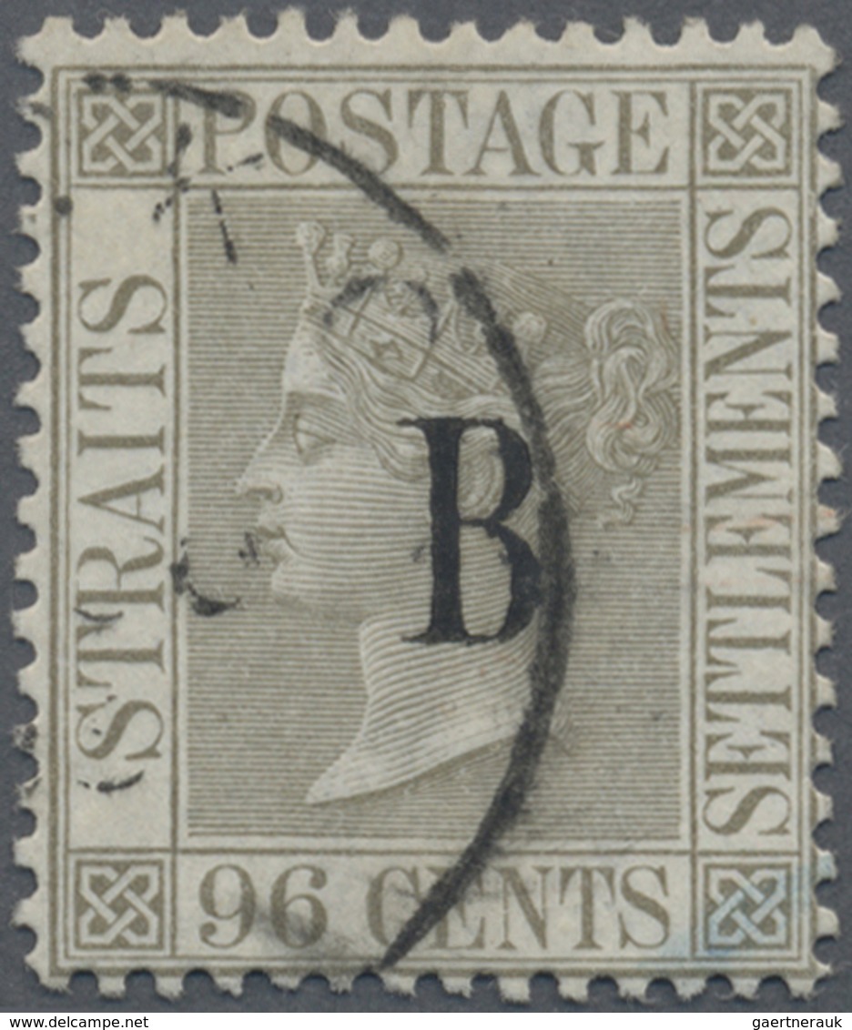 O Malaiische Staaten - Straits Settlements - Post In Bangkok: 1882-85 QV 96c. Grey, Wmk Crown CC, Optd - Straits Settlements