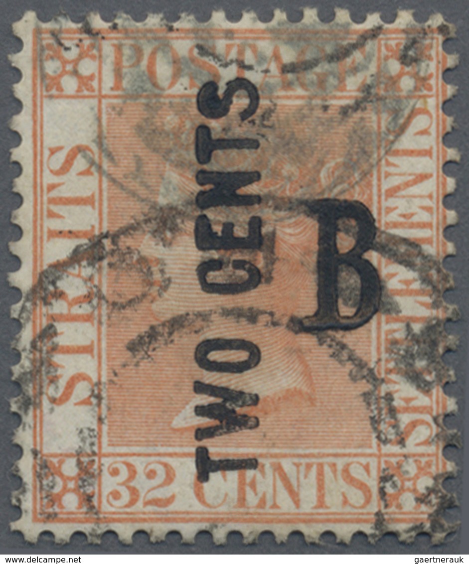 O Malaiische Staaten - Straits Settlements - Post In Bangkok: 1882-85 QV "TWO CENTS" (wide "S") On 32c - Straits Settlements