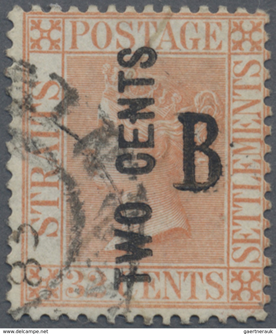 O Malaiische Staaten - Straits Settlements - Post In Bangkok: 1882-85 QV "TWO CENTS" (wide "E") On 32c - Straits Settlements