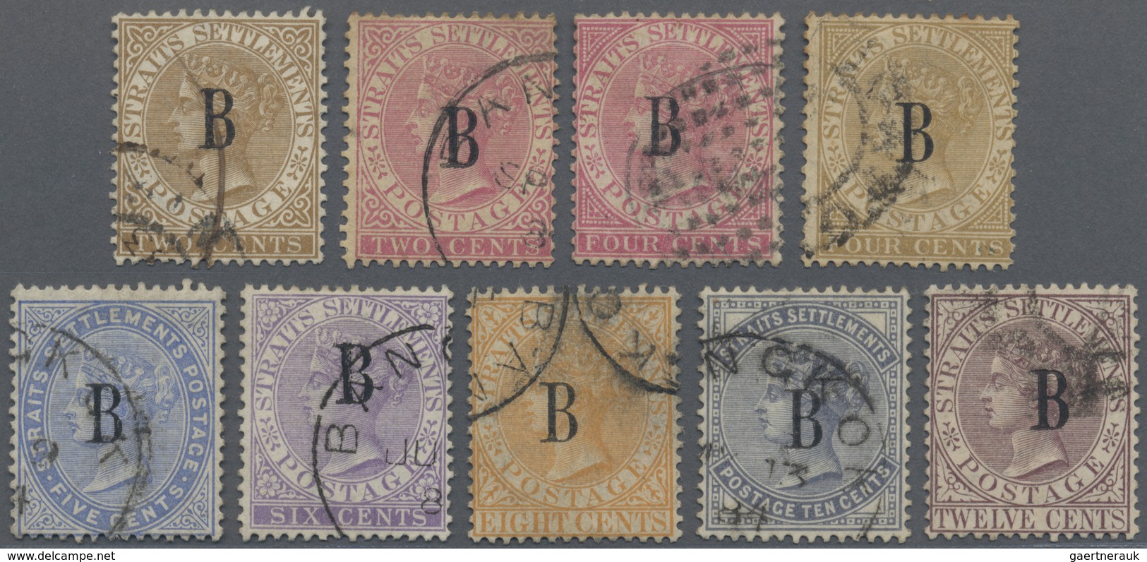 O Malaiische Staaten - Straits Settlements - Post In Bangkok: 1882-85 QV Short Set Of Nine (2c. Brown, - Straits Settlements